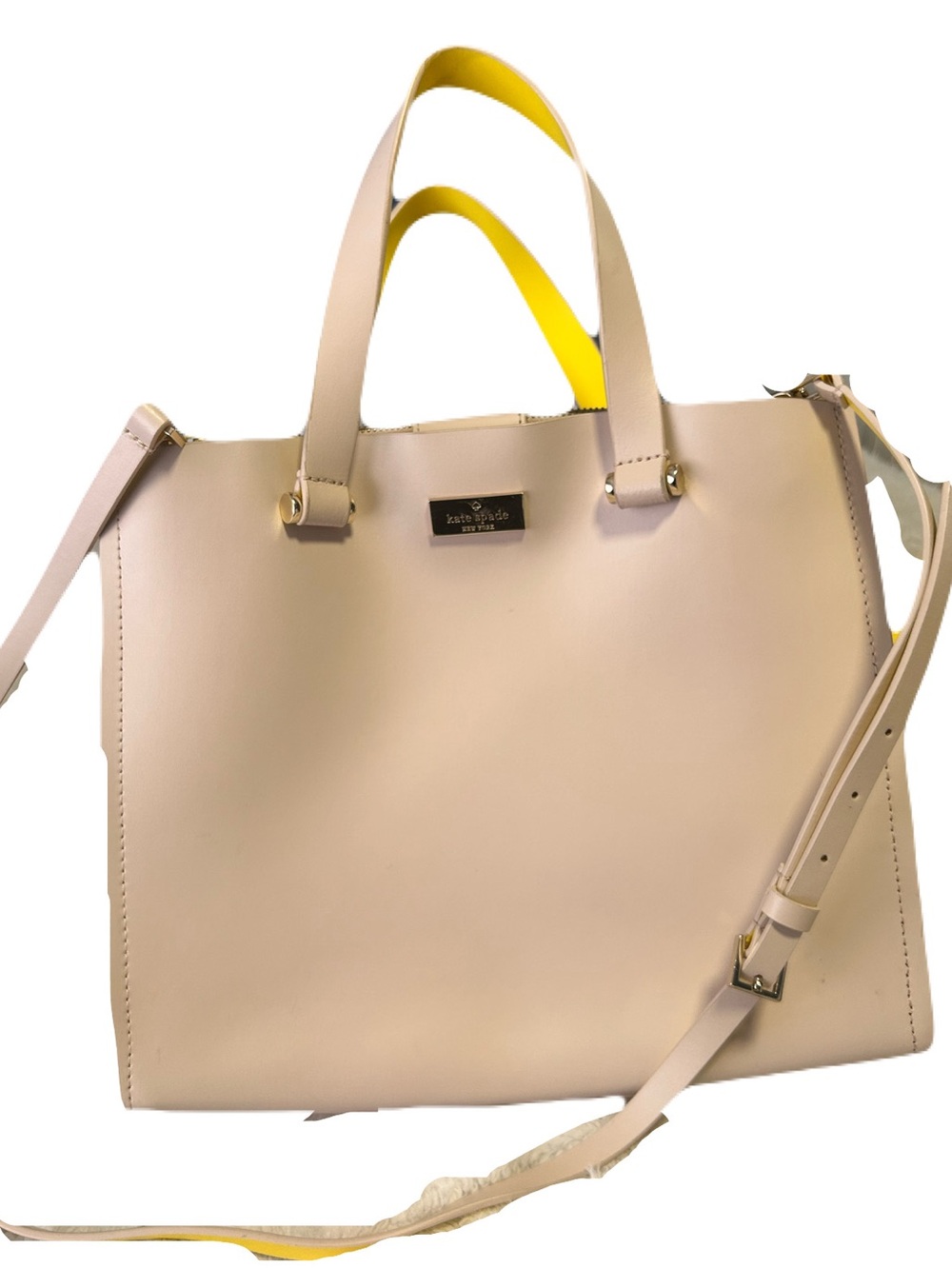 kate spade cream tote with yellow interior trim